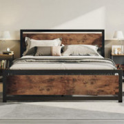 LIKIMIO Industrial Queen Bed Frame with Headboard and Footboard, Strong 4 U-Shaped Support Frames & 2 Independent Support Rod