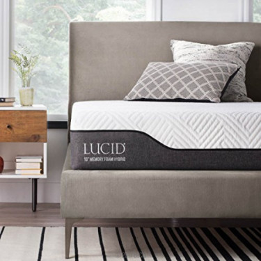 LUCID 10 Inch Queen Hybrid Mattress - Bamboo Charcoal and Aloe Vera Infused Memory Foam - Moisture Wicking - Odor Reducing - 