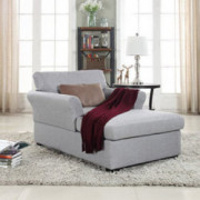 Divano Roma Furniture Large Classic Linen Fabric Living Room Chaise Lounge  Light Grey 