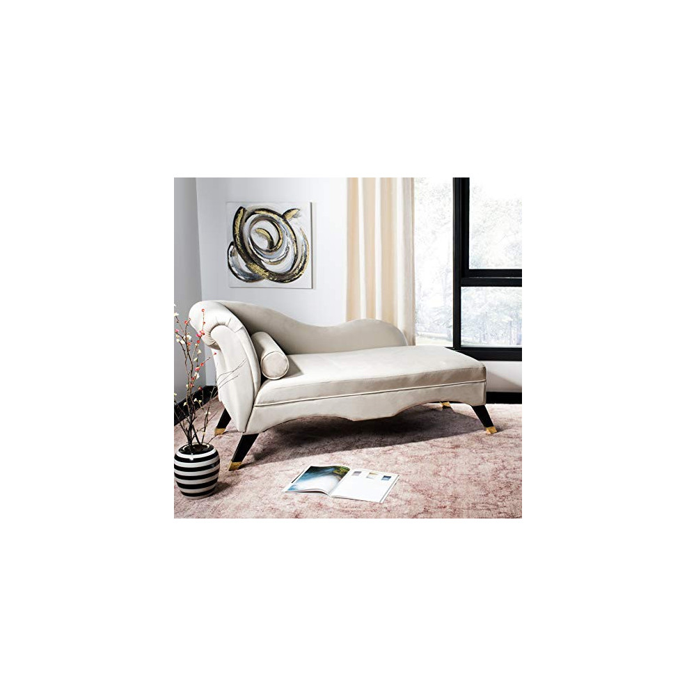 Safavieh Home Caiden Modern Tan Velvet and Espresso Chaise Lounge Chair