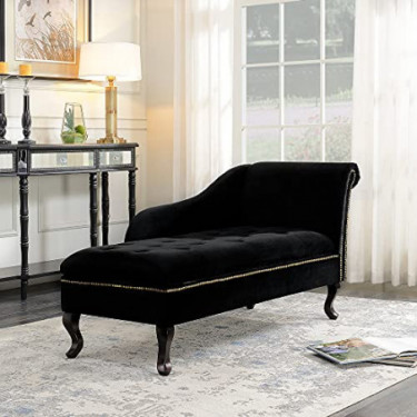 BELLEZE Modern Tufted Velvet Chaise Lounge with Storage, Elegant Victorian Vintage Style Upholstered Couch for Bedroom or Liv