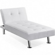 Yaheetech Faux Leather Chaise Lounge Indoor Convertible Chaise Futon Tufted Chaise Daybed with Chrome Metal Legs Converts to 