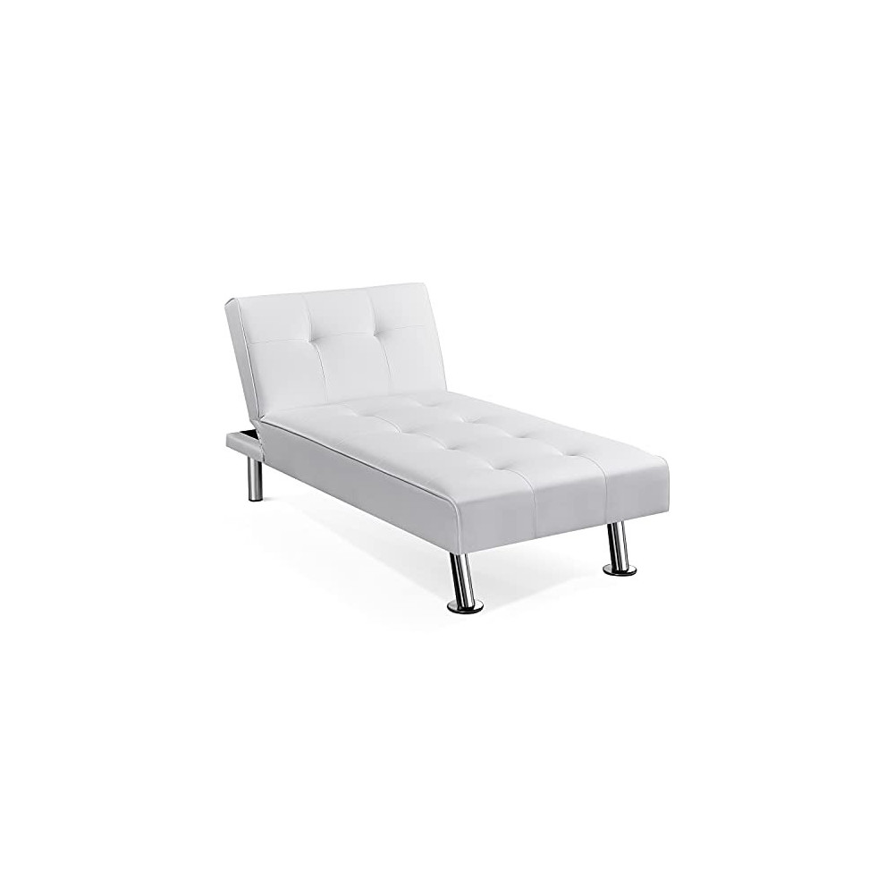 Yaheetech Faux Leather Chaise Lounge Indoor Convertible Chaise Futon Tufted Chaise Daybed with Chrome Metal Legs Converts to 