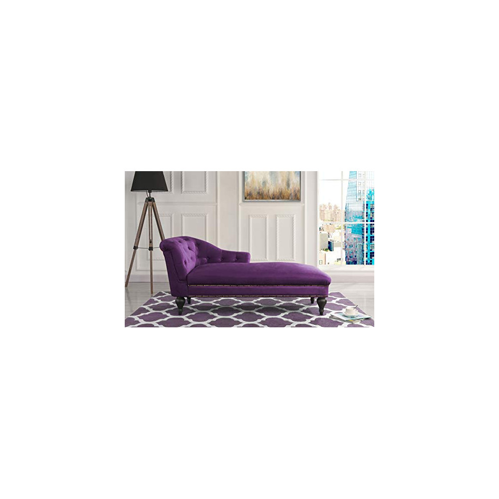 Chaise Lounge Indoor Chair Tufted Velvet Fabric, Modern Long Lounger for Office or Living Room  Purple 