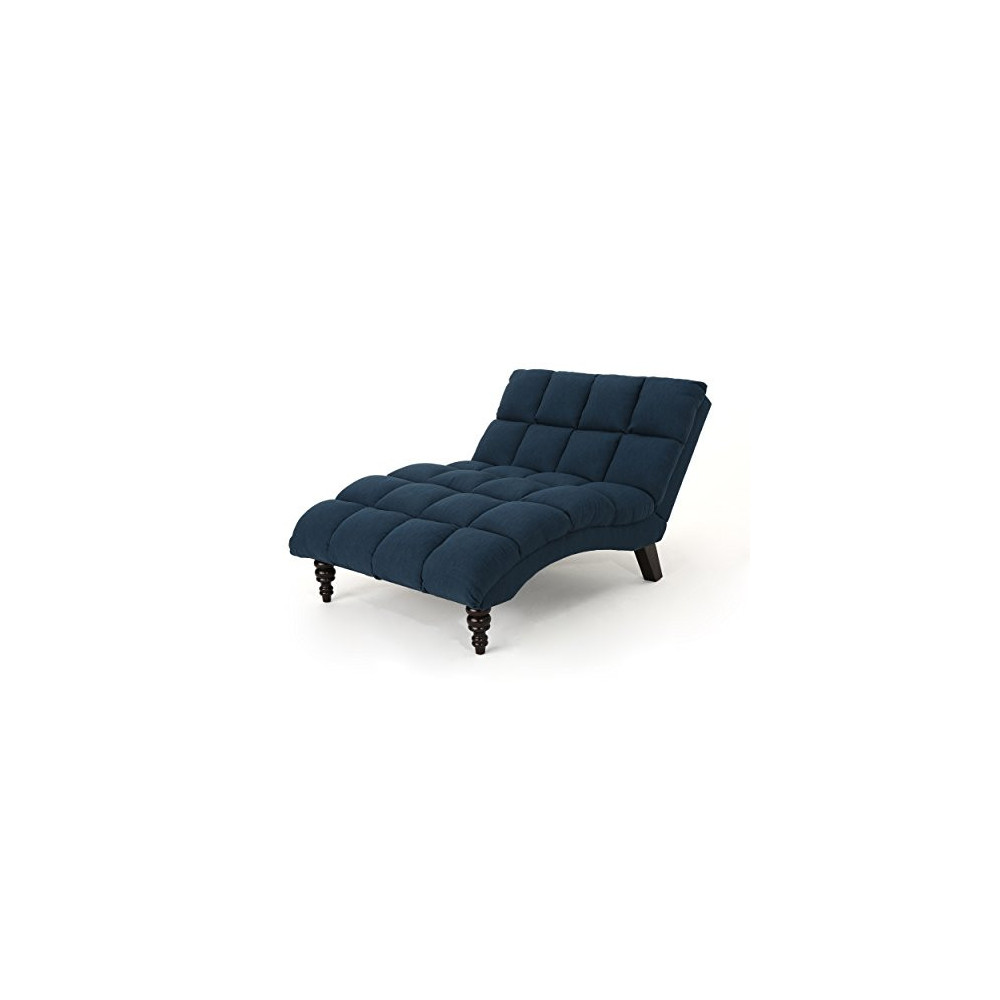 Christopher Knight Home Kaniel Traditional Tufted Fabric Double Chaise, Navy Blue / Dark Espresso