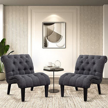 Yongqiang Accent Chairs Set of 2 Living Room Bedroom Upholstered Tufted Curved Backrest Fabric Lounge Chair with Wood Legs Gr