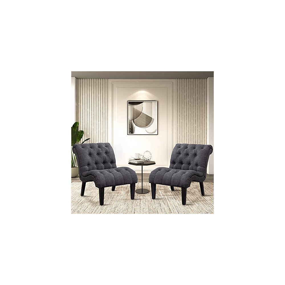 Yongqiang Accent Chairs Set of 2 Living Room Bedroom Upholstered Tufted Curved Backrest Fabric Lounge Chair with Wood Legs Gr