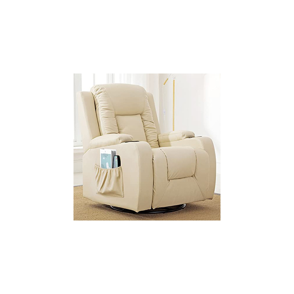 Comhoma Recliner Chair Massage Rocker with Heated Modern PU Leather Ergonomic Lounge 360 Degree Swivel Single Sofa Seat with 