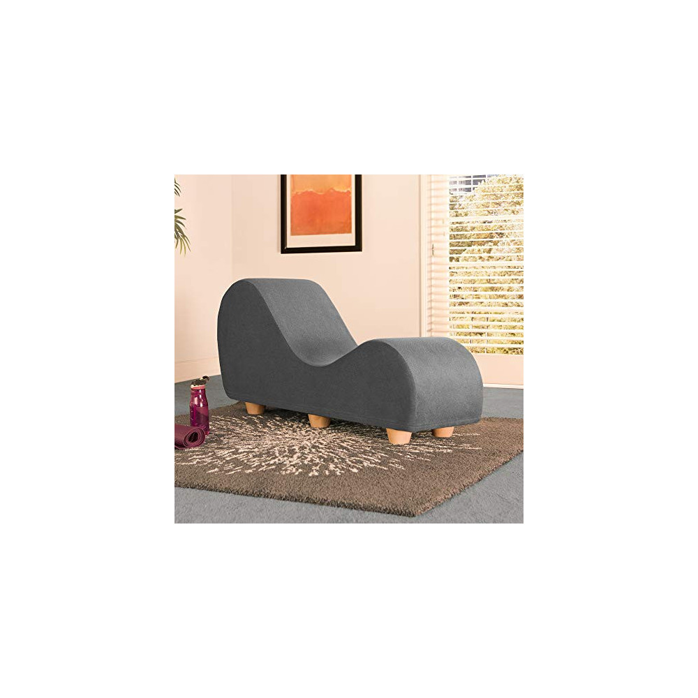 Avana Chaise Lounge Chair for Stretching and Relaxation, Maple Wood Feet, Pewter