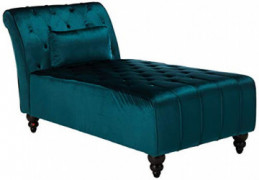 Rafaela Modern Glam Tufted Velvet Chaise Lounge with Scrolled Backrest, Dark Teal and Dark Brown