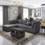104" Sectional Sofa Sets 3-Seat Grey Sofa Couches with Reversible Chaise Lounge, Storage Ottoman and 2 Cup Holders, Rivet Orn