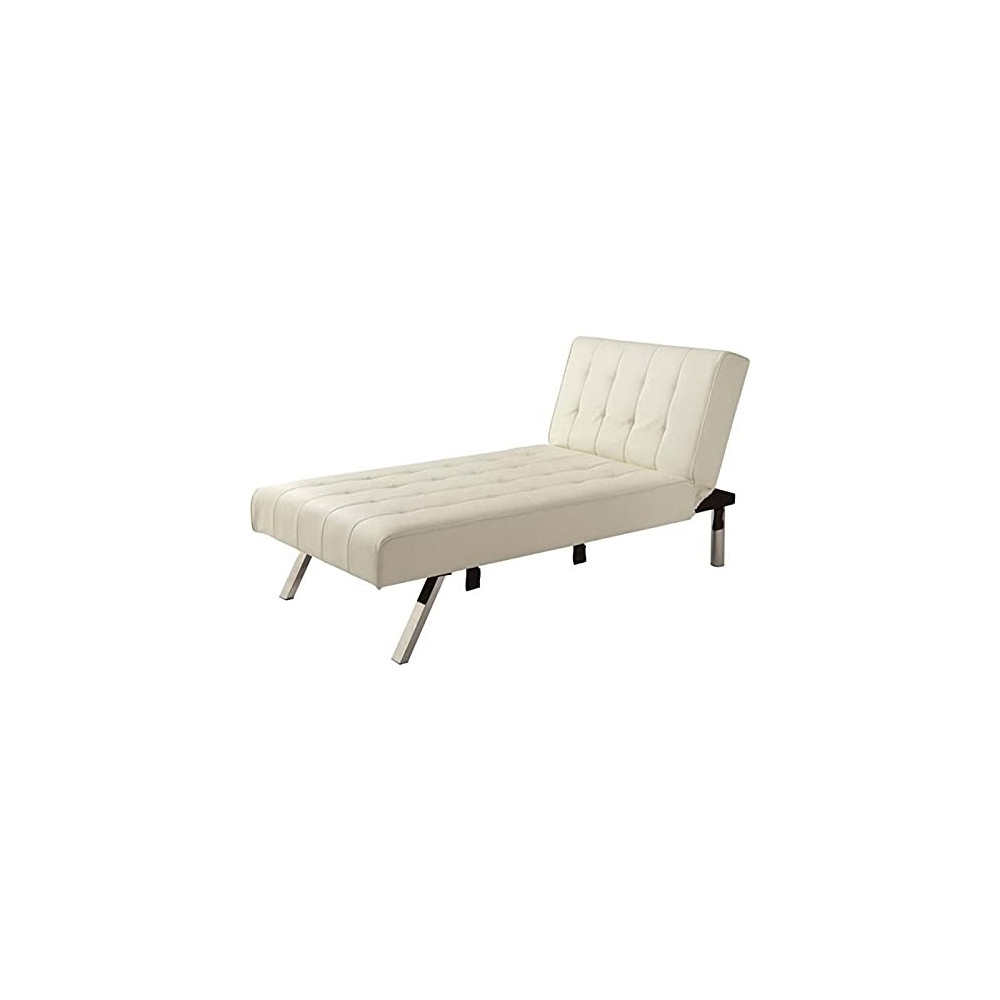 Pemberly Row Faux Leather Chaise Lounge in Vanilla