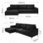 Velvet Fabric Sleeper Sectional Sofa L Shape with Extra Wide Chaise Lounge  Black A 