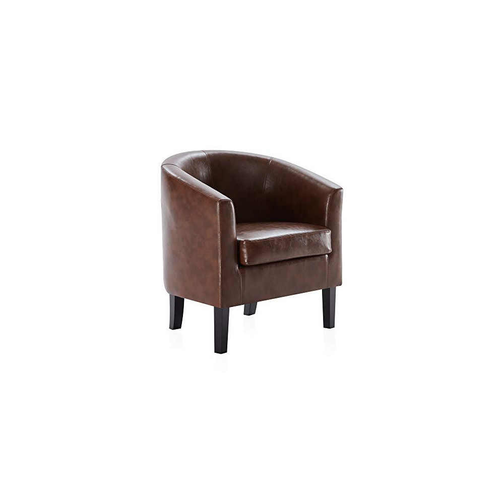 BELLEZE Modern Accent Arm Club Chair Faux Leather Tub Barrel Style for Living Room, Bedroom, or Reception Room with Flared Le