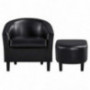 Yaheetech Contemporary Club Chair for Living Room Accent Arm Chair Tub Chair Upholstered Barrel Chair and Ottoman Set for Liv