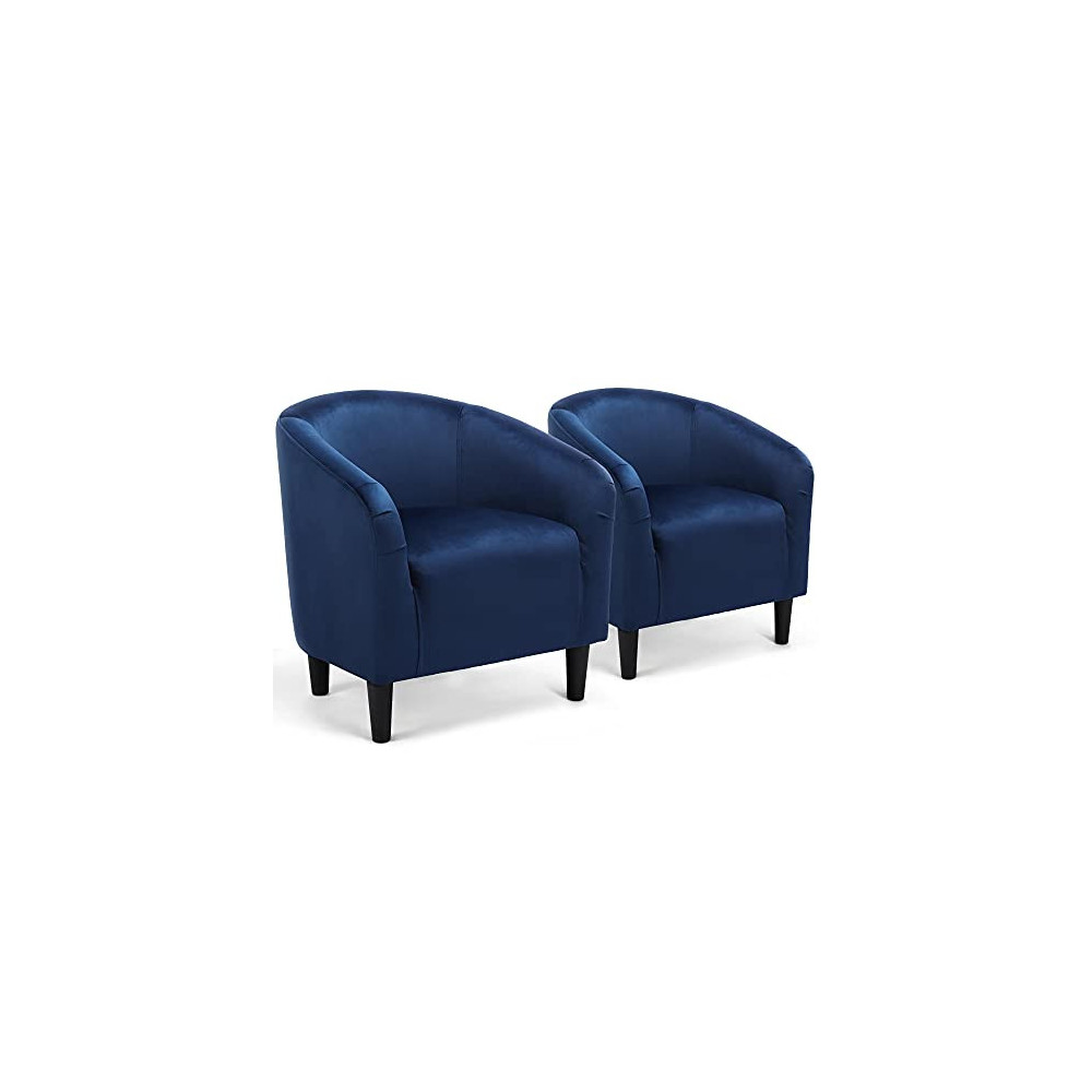 Yaheetech Set of 2 Modern Velvet Accent Chair Comfy Club Chair Armchair with Wood Legs for Living Room Waiting Room Navy Blue