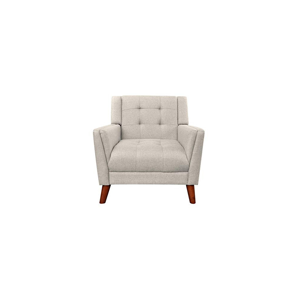Christopher Knight Home Evelyn Mid Century Modern Fabric Arm Chair, Beige & Walnut  305538 