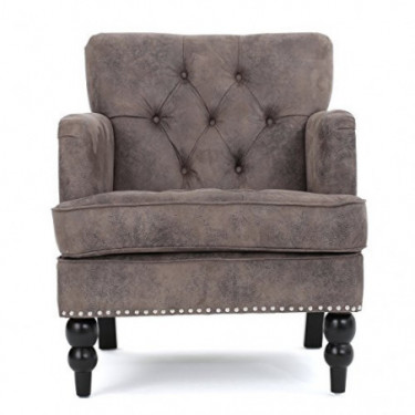 Medford Brown Tufted Club Chair, Fabric Accent Chair with Studded Nailhead Accents