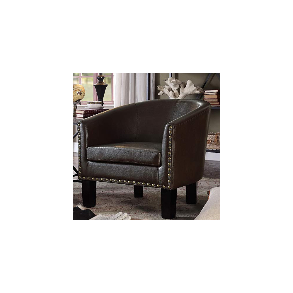 Rosevera Duilio Club Style Barrel Armchair For Living Room Faux Leather Accent Chair, Chocolate Brown