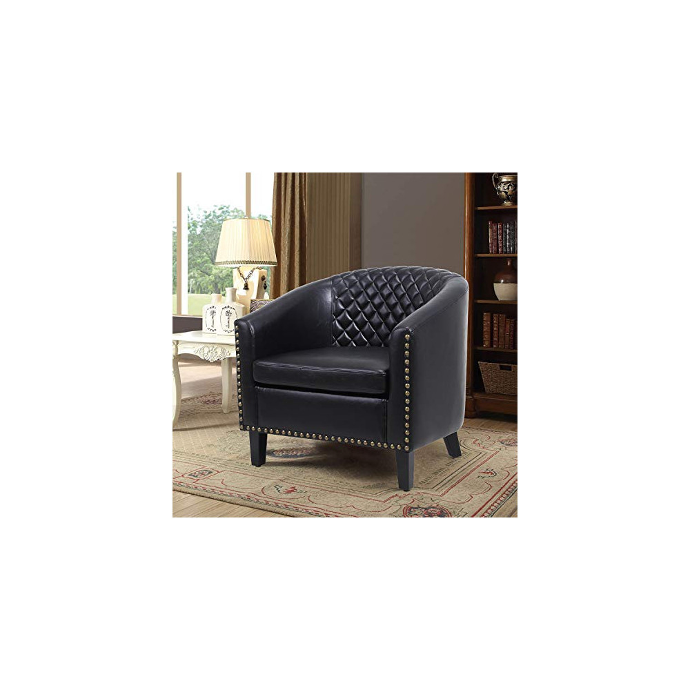 Barrel Accent Chair with Arms Faux Leather Club Chairs Side Chairs Upholstered Tub Chair for Living Room Bedroom,Black
