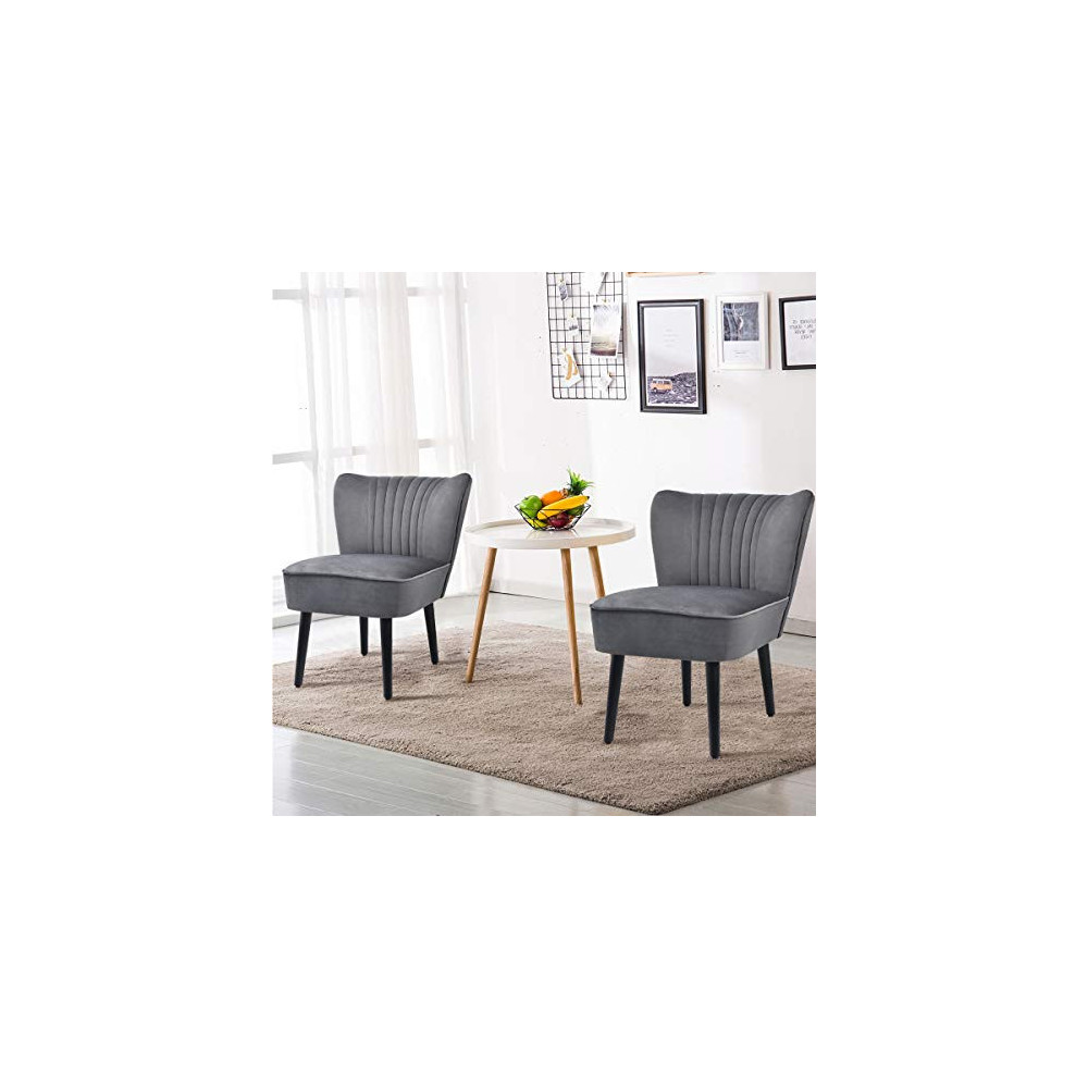 Giantex Set of 2 Velvet Accent Chair, Upholstered Modern Leisure Club Chairs with Solid Wood Legs, Thick Sponge Seat, Adjusta