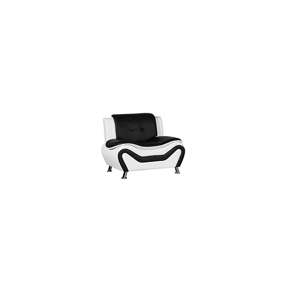 Kingway Furniture Gilan Faux Leather Arm Chair Lounge Club Chair for Living Room, Solid Wood Frame, Black White