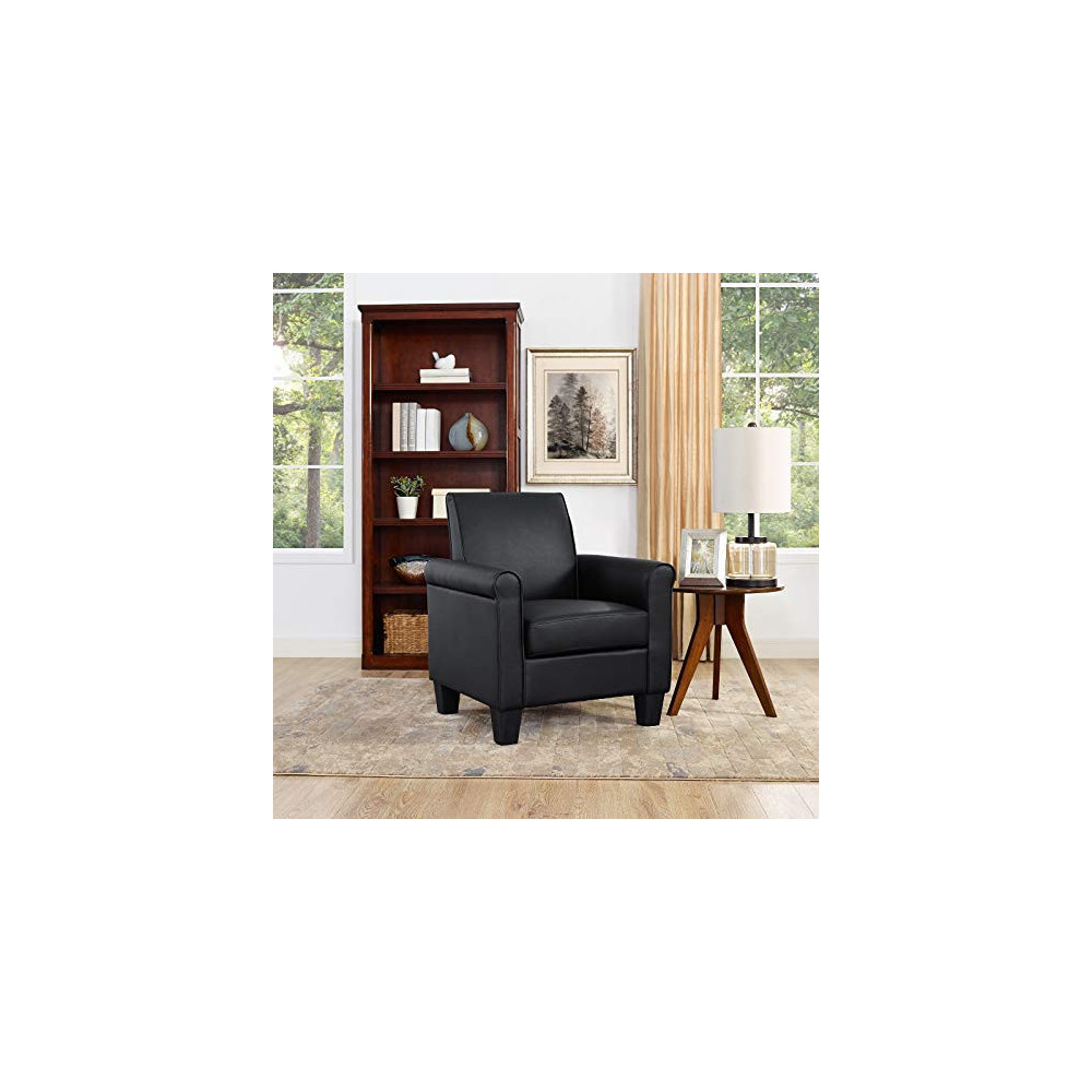 Lohoms Modern Faux Leather Accent Chair Uplostered Living Room Arm Chairs Comfy Single Sofa Chair  Black 
