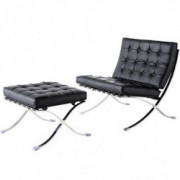 Lounge Chair with Ottoman, Genuine Leather Side Chair Club Chair with Stainless Steel Frame for Bedroom Living Reading Rome  