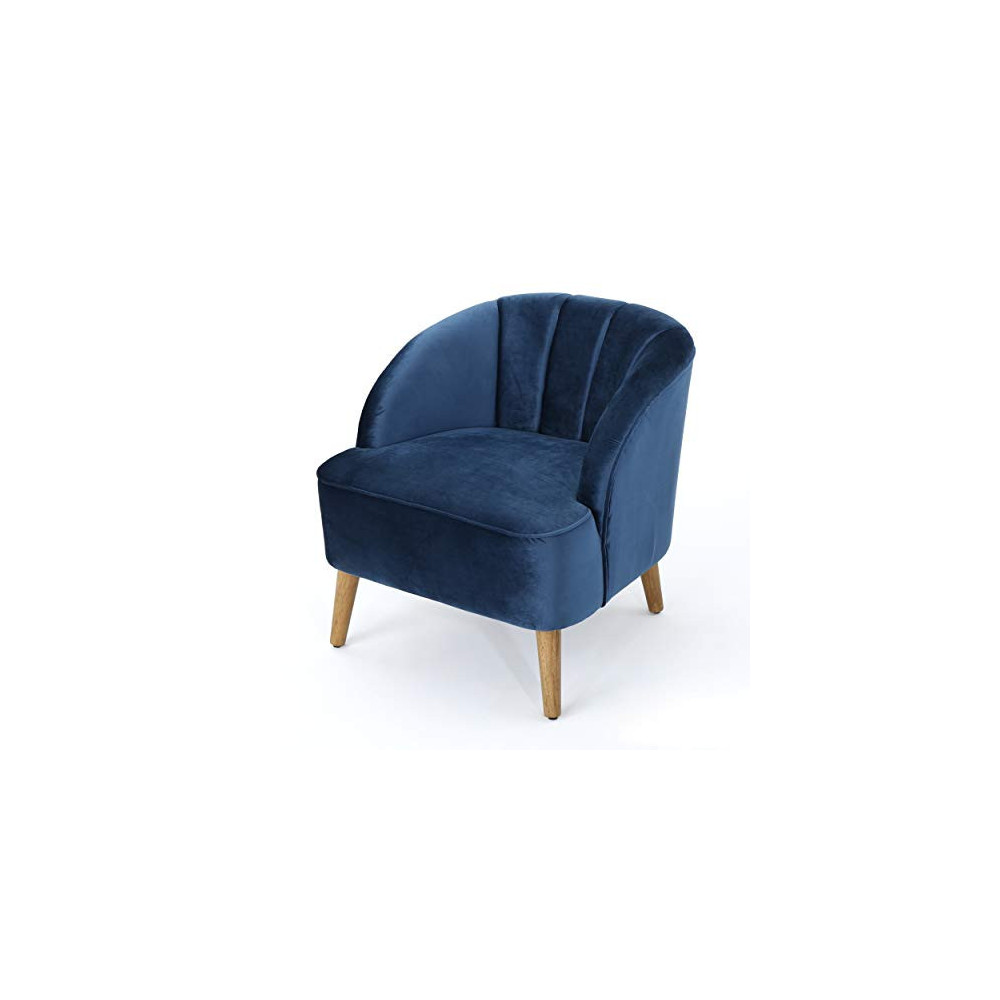 Christopher Knight Home Amaia Modern Velvet Club Chair, Cobalt / Walnut