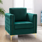 Modern Velvet Armchair, Harper & Bright Designs Tufted Button Accent Chair Club Chair with Steel Legs for Living Room Bedroom