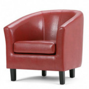 SIMPLIHOME Austin 30 inch Wide Transitional Tub Chair in Faux Leather in Red, with High Density Foam, SOLID WOOD Legs, Simple