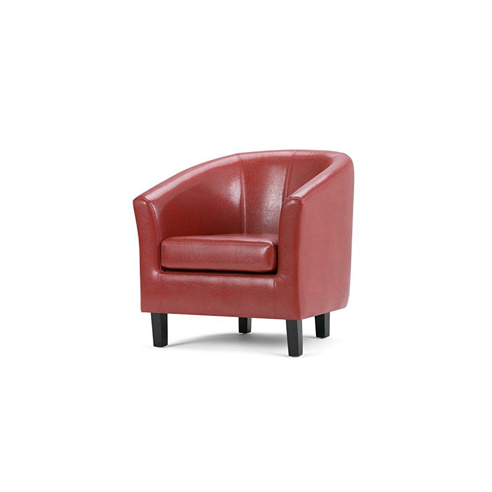 SIMPLIHOME Austin 30 inch Wide Transitional Tub Chair in Faux Leather in Red, with High Density Foam, SOLID WOOD Legs, Simple