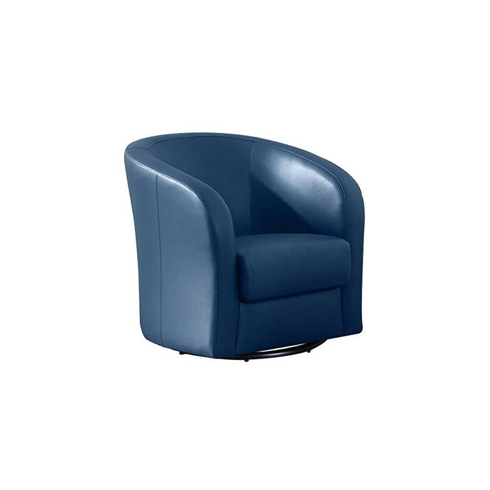 CHITA Swivel Accent Armchair, Faux Leather Living Room Club Chair with Metal Base, Dark Blue