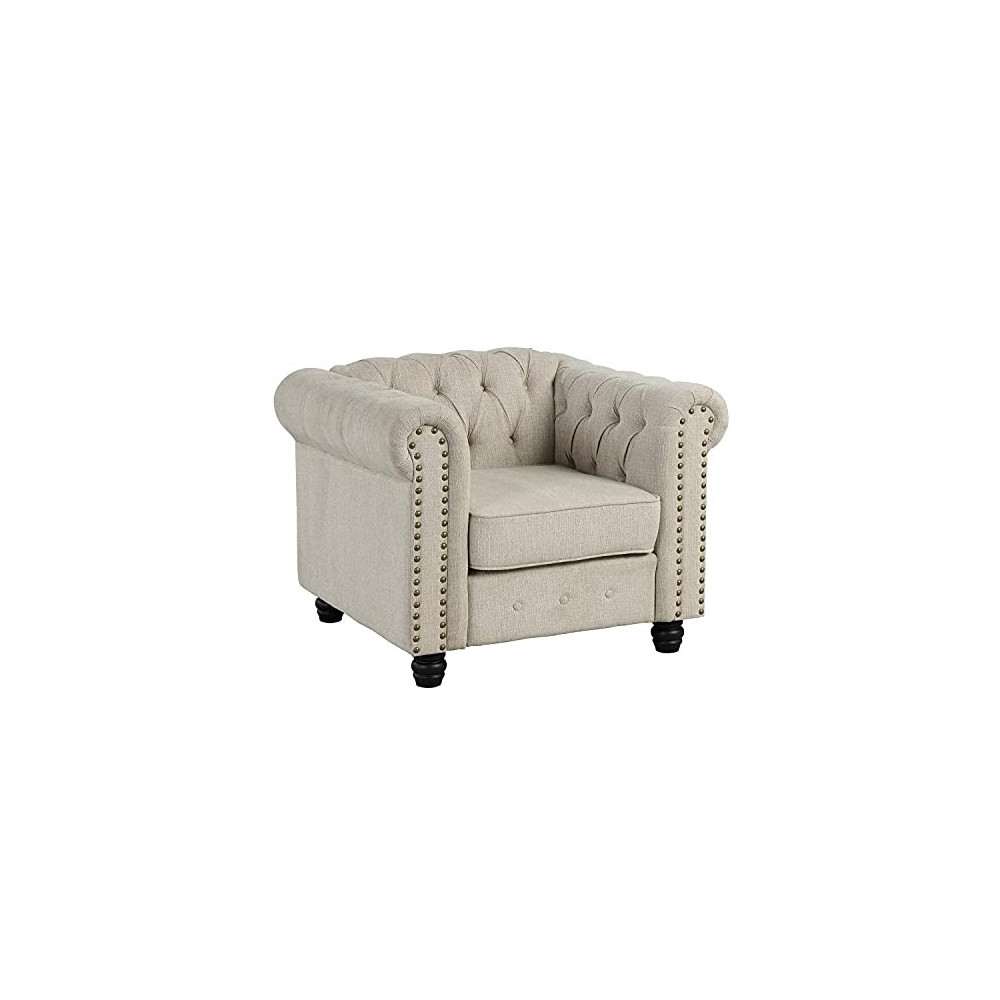 Morden Fort Chesterfield Chair for Living Room Furniture Sets, Linen Fabric, Accent Tufted Chairs for Living Room, Linen Beig