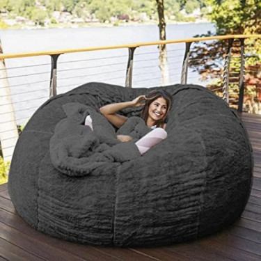 7ft Giant Fur Bean Bag Chair for Adult Living Room Furniture Big Round Soft Fluffy Faux Fur BeanBag Lazy Sofa Bed Cover  Grey