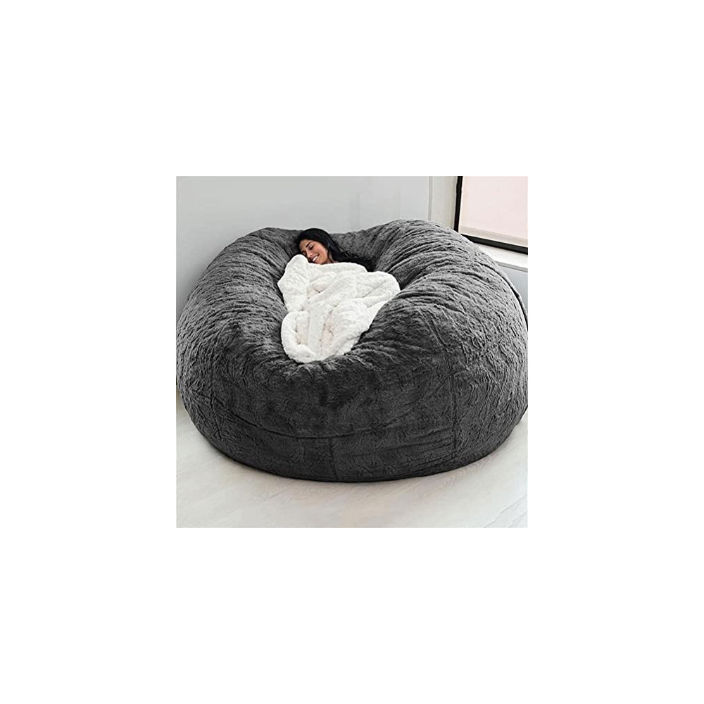 WXFXBKJ 7ft Bean Bag Chair ,No Filler Giant Fur Bean Bag Cover Soft Fluffy Fur Portable Living Room Sofa Bed  About 3 Cubic M
