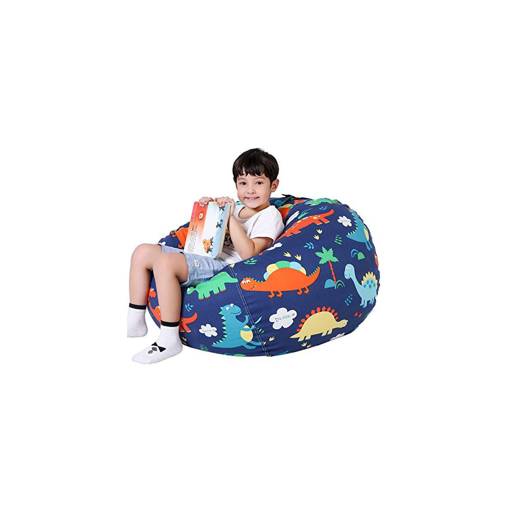 Lukeight Stuffed Animal Storage Bean Bag Chair for Kids, Zipper Storage Bean Bag for Organizing Stuffed Animals, Dinosaur Bea