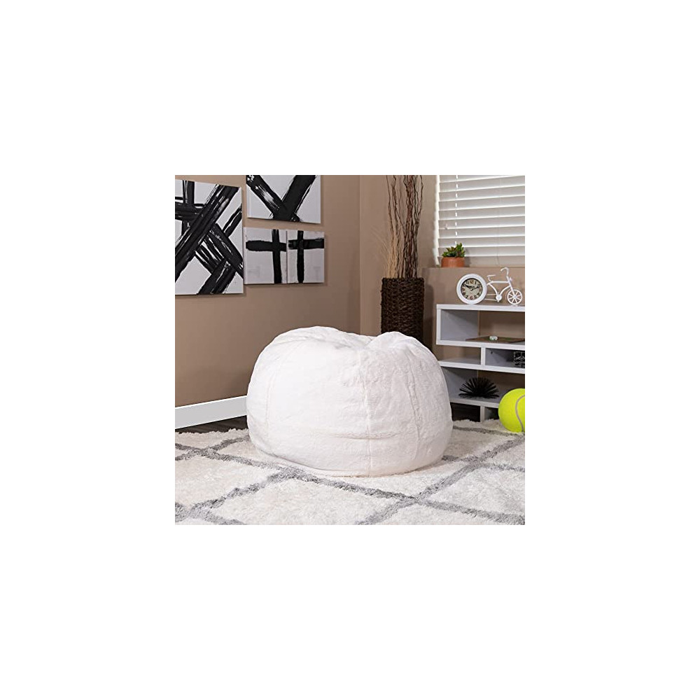 Flash Furniture Small White Furry Bean Bag Chair for Kids and Teens