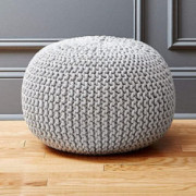 Hand Knitted Cotton Pouf 18" x 18" x 14" Light Grey Ottoman Footrest - Bean Bag, Floor Chair - Great for The Living Room, Bed