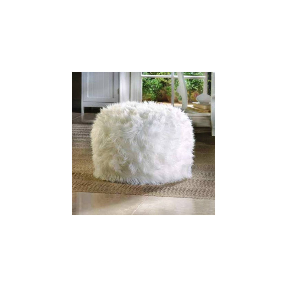WHITE Fuzzy Furry Footstool Floor Pillow cushion Seat Fabric Bean Bag Ottoman POUF