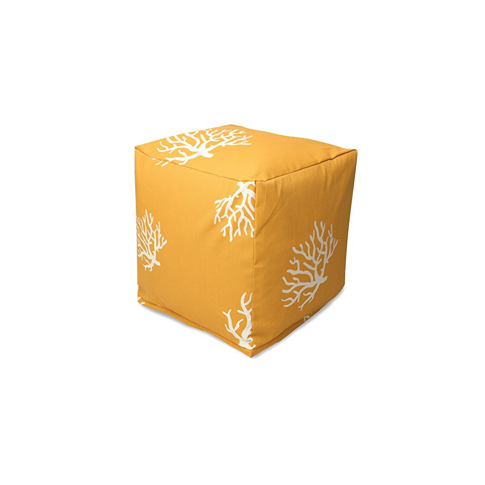 Majestic Home Goods Yellow Coral Indoor/Outdoor Bean Bag Ottoman Pouf Cube 17" L x 17" W x 17" H