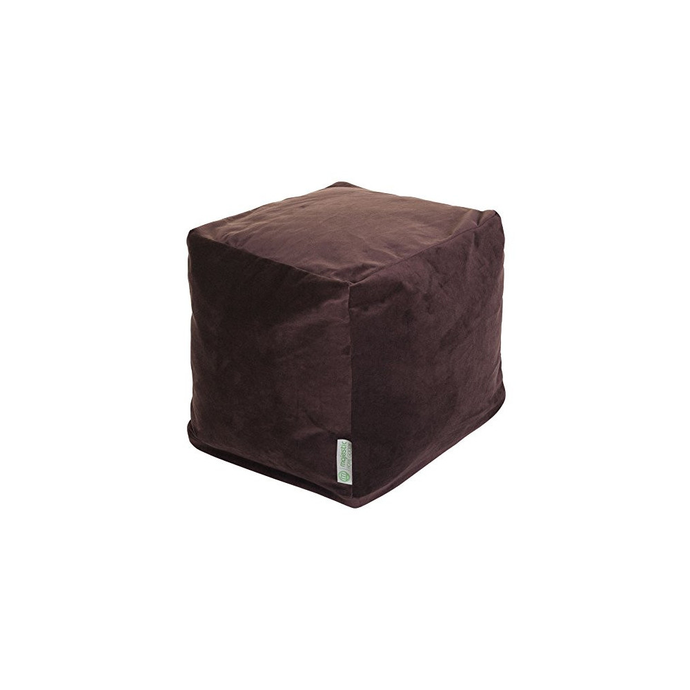 Majestic Home Goods Chocolate Velvet Indoor/Outdoor Bean Bag Ottoman Pouf Cube 17" L x 17" W x 17" H