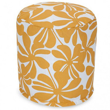 Majestic Home Goods Yellow Plantation Indoor/Outdoor Bean Bag Ottoman Pouf 16" L x 16" W x 17" H