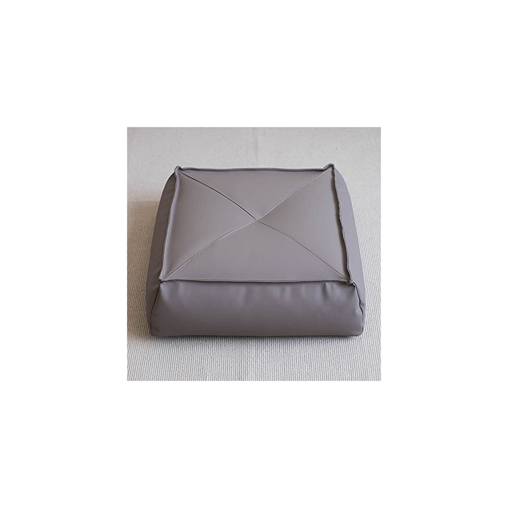 Pouf OttomanPouf Cover Light Grey Tatami Mat PU Leather Footstool - Bean Bag Floor Chair - Ergonomic Design for Hours of Rela