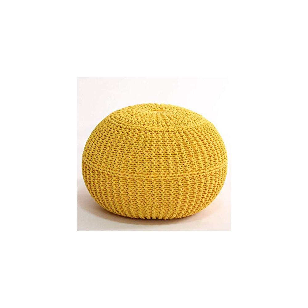 XWHAOB Round Hand Knitted Pouf Foot Stool Ottoman,Cable Style Cotton Braid Cord Knit Bean Bag Floor Chair for Home-Yellow 50x