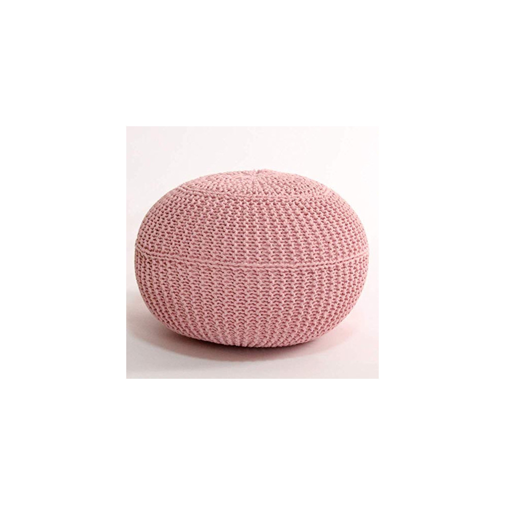 XWHAOB Round Hand Knitted Pouf Foot Stool Ottoman,Cable Style Cotton Braid Cord Knit Bean Bag Floor Chair for Home-Pink 50x50