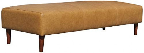 Amazon Brand – Rivet Ava Mid-Century Modern Leather Ottoman Bench, 63.4"W x 15.7"H, Caramel