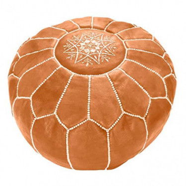 Marrakesh Gallery Moroccan Pouf Cover - Round & Large Ottoman Leather Cover Pouf - Bohemian Living Room Decor - Hassock & Ott