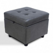 Tufted Leather Square Ottoman with Storage and Hinged Lid, Foot Rest Cube Footstool,Dark Grey