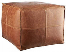 LEATHEROOZE Handmade Unstuffed Leather Moroccan Pouf Seat Boho Ottoman 18x18x14” / Living Room Bedroom TV Room